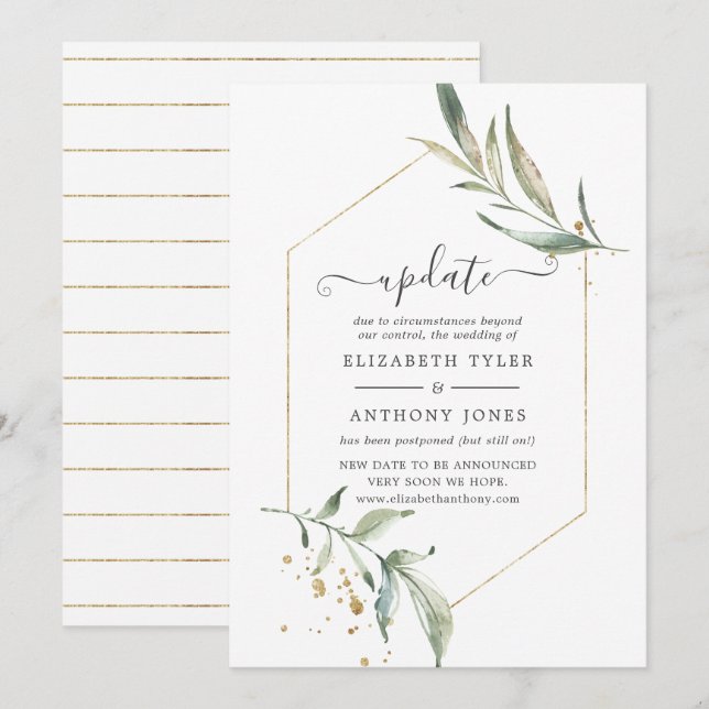 Simplistic Greenery Geometric Wedding Update Invitation (Front/Back)