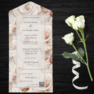 Simplistic Ivory & Rust Roses QR Code  All In One Invitation