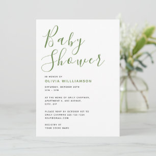 Simplistic Modern Green & White Baby Shower Invitation