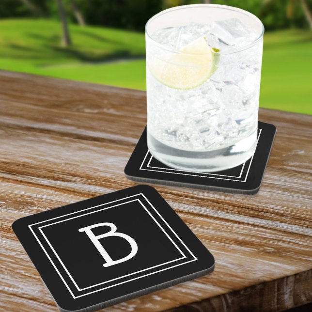 Simplistic Monogrammed Letter Initial Black White Coaster (Creator Uploaded)