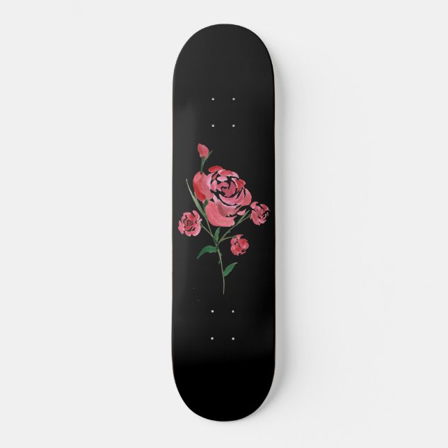 Simplistic Red Rose Watercolor Skateboard (Front)