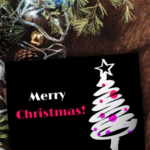 Simplistic silver christmas tree black bg foil holiday postcard