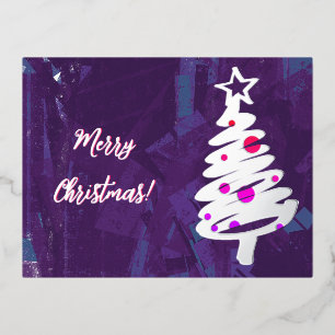 Simplistic silver christmas tree foil holiday postcard