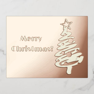 Simplistic silver tree on a pink gold background foil holiday postcard