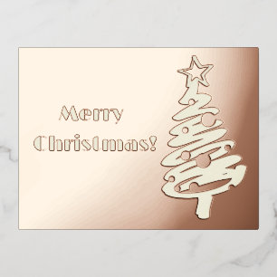 Simplistic silver tree on a pink gold background foil holiday postcard