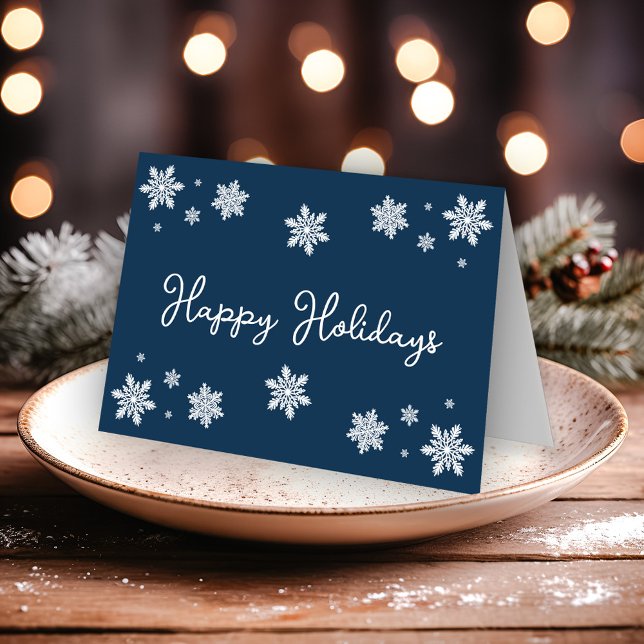 Simplistic Snowflakes Happy Holidays Blue Card (Creator Uploaded)