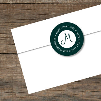 Simplistic Snowflakes Happy Holidays Dark Green Classic Round Sticker