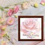 Simplistic Solitary Pink Rose Wedding Signature  Gift Box<br><div class="desc">Are you searching for a personalized keepsake box to store cherished memories from your wedding day? This elegant keepsake box, featuring the names of the husband and wife, the wedding date, and a solitary pale pink rose design, is the perfect choice. It allows you to preserve and protect your precious...</div>