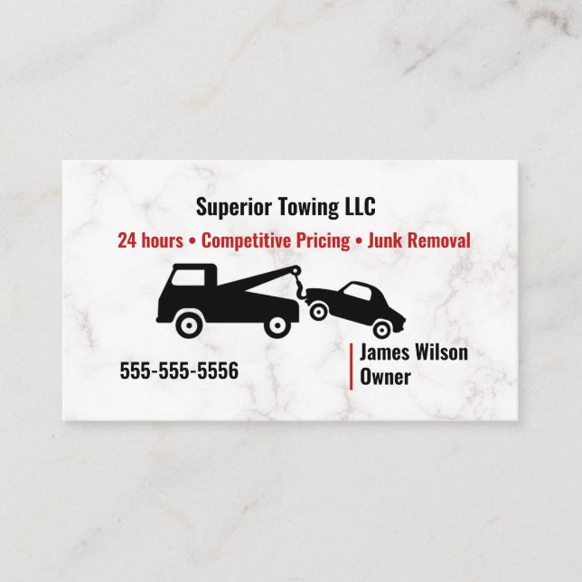 Simplistic Tow Truck Business Card (Front)