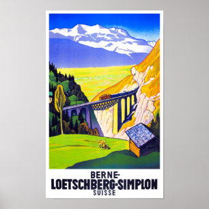 Simplon Pass Suisse vintage travel Poster