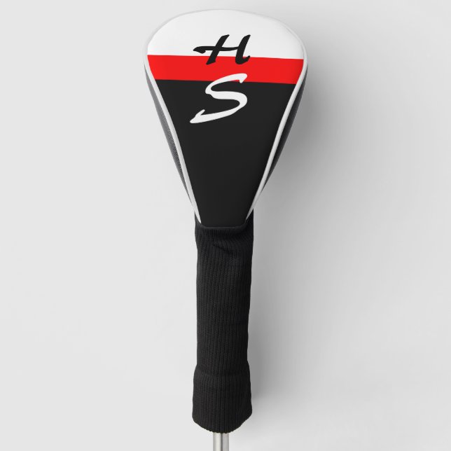 Simply 2 colours & stripe fire red golf head cover (Front)
