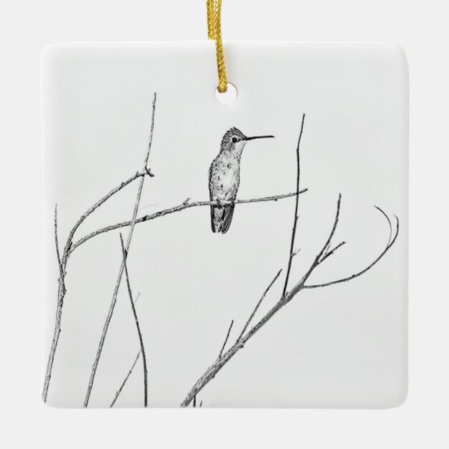 Simply a Hummingbird on a stick Ceramic Ornament (Front)