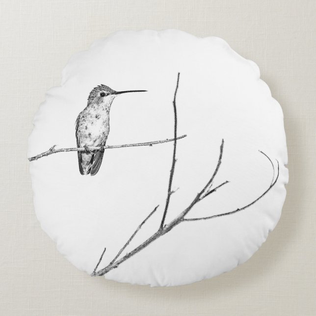 Simply a hummingbird on a stick round pillow (Front)