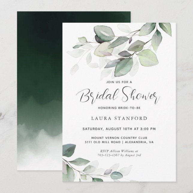 Simply Beautiful Botanical Greenery Bridal Shower Invitation (Front/Back)