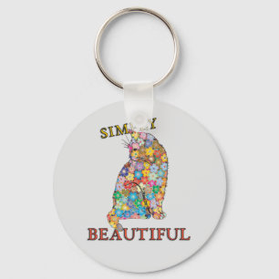 Simply Beautiful Colourful Flowers Cat Love Keychain