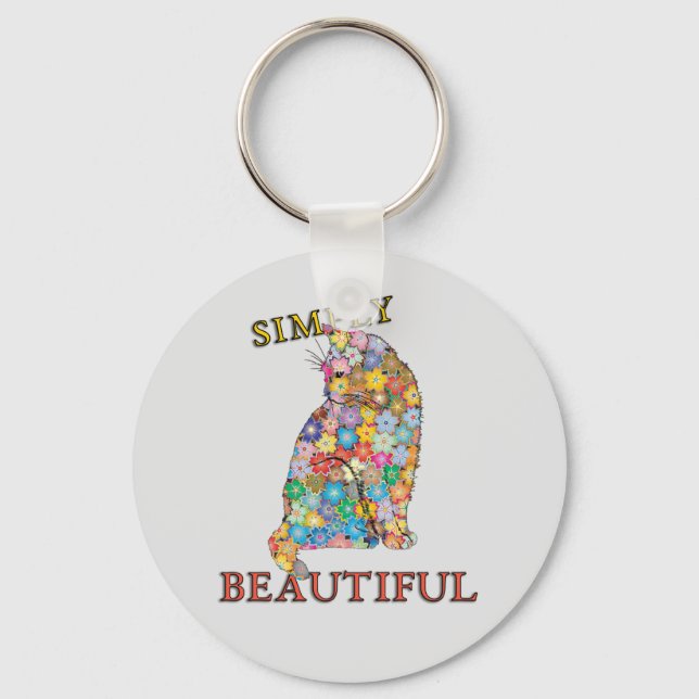 Simply Beautiful Colourful Flowers Cat Love Keychain (Front)
