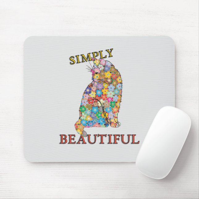 Simply Beautiful Colourful Flowers Cat Love Mouse Pad (With Mouse)