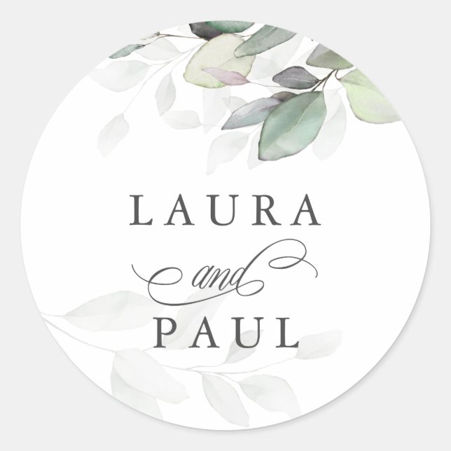 Simply Beautiful Watercolor Botanical Greenery Classic Round Sticker (Front)