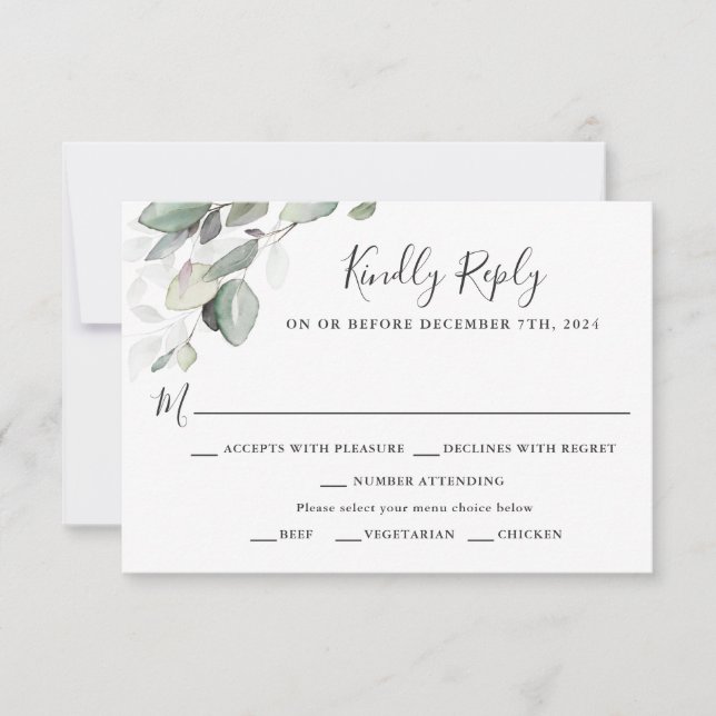 Simply Beautiful Wedding RSVP With Meal Choices (Front)