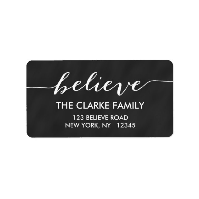 Simply Believe Chalkboard Holiday Greeting Label (Front)