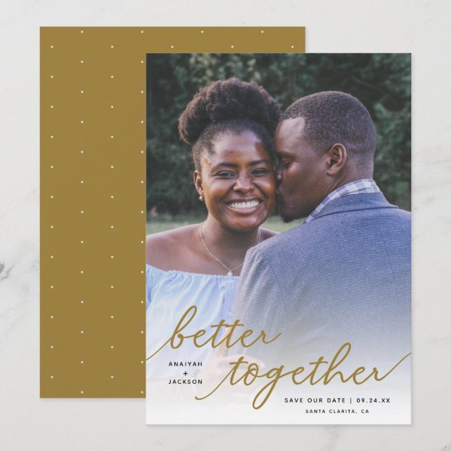 Simply Better Together Script Full Photo | Gold Save The Date (Front/Back)