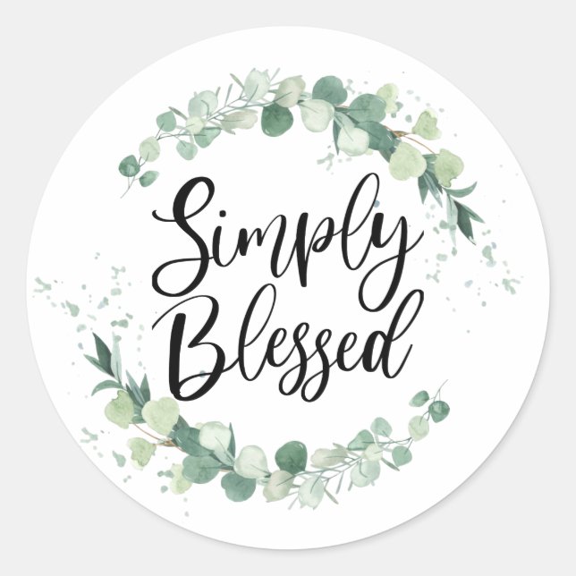 Simply Blessed Christian Saying Greenery Classic Round Sticker (Front)