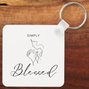 Simply Blessed Minimalist Christian Line Drawing Keychain