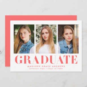 Simply Bold Coral Graduation Party Invitation