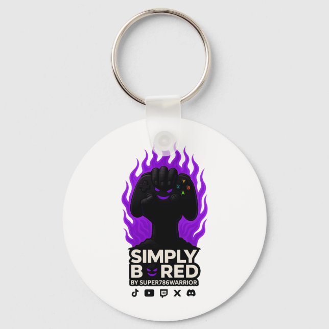 SIMPLY BORED Keychain – Purple Flame Edition 🔥🎮 (Front)