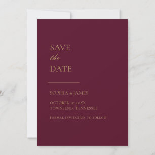 Simply Burgundy Gold Typography Modern Save The Date