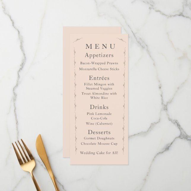Simply Catholic Champagne Pink Wedding Menu (Front/Back In Situ)