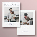 Simply Chic Blue Text Multi Photo Wedding  Save The Date<br><div class="desc">This simple, elegant modern photo wedding save the date flat card template features your names, photo, wedding date and location on the front. It looks great with either sharp or rounded corners, try both looks in editing mode to see which grabs you! The default text colour on both sides is...</div>