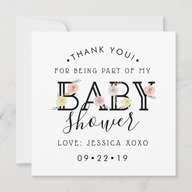 Simply Chic Floral Garden Baby Shower Thank You (Front)