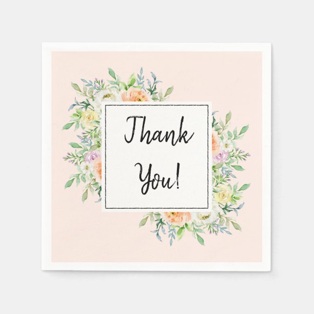 Simply Chic Floral Thank You Favour Napkin (Front)