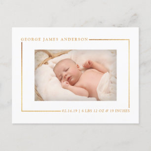 Simply Chic Gold Foil Photo Birth Announcement Postcard