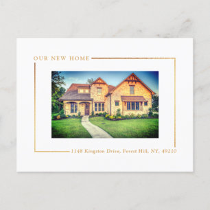 Simply Chic Gold Foil Photo New Home Moving Announcement Postcard