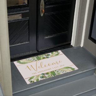 Simply Chic Greenery & Gold Foil Welcome Doormat