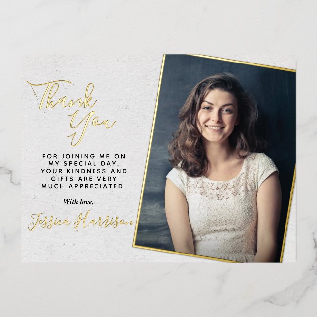 Simply Chic Photo Thank You Graduation Real Foil Invitation Postcard (Front)