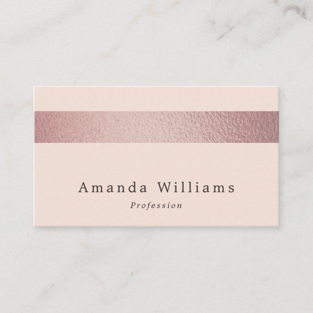 Simply Chic Rose Gold Foil Stripe On Blush Pink Business Card (Front)