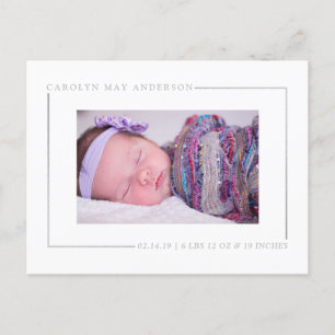 Simply Chic Silver Foil Photo Birth Announcement