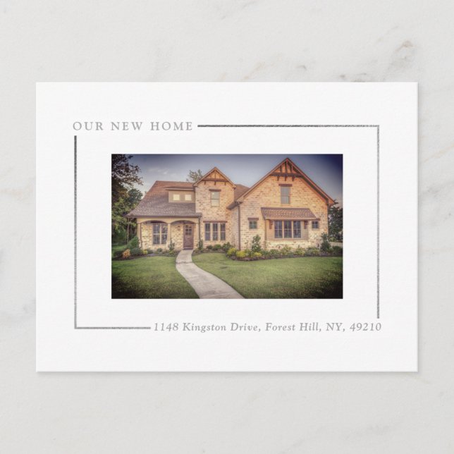 Simply Chic Silver Foil Photo New Home Moving Announcement Postcard (Front)