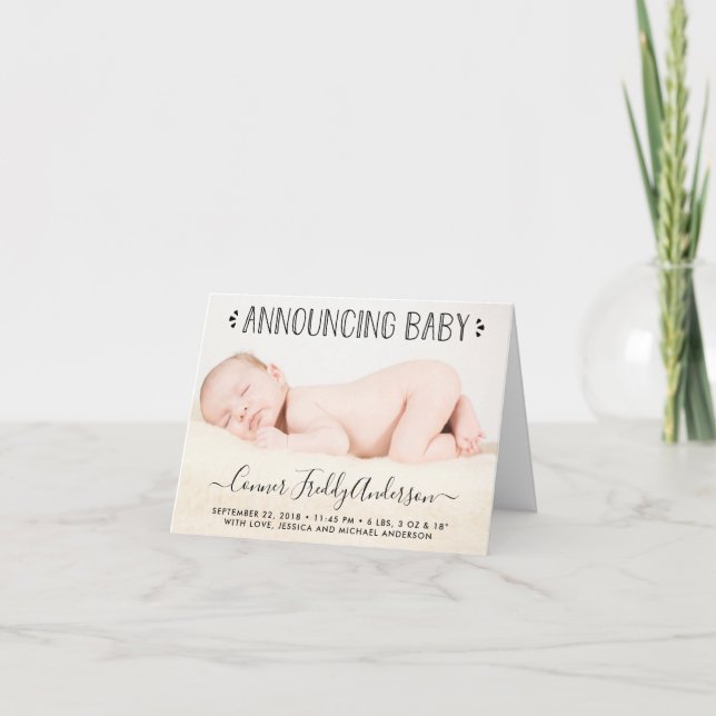 Simply Chic Typography Photo Birth Announcement (Front)