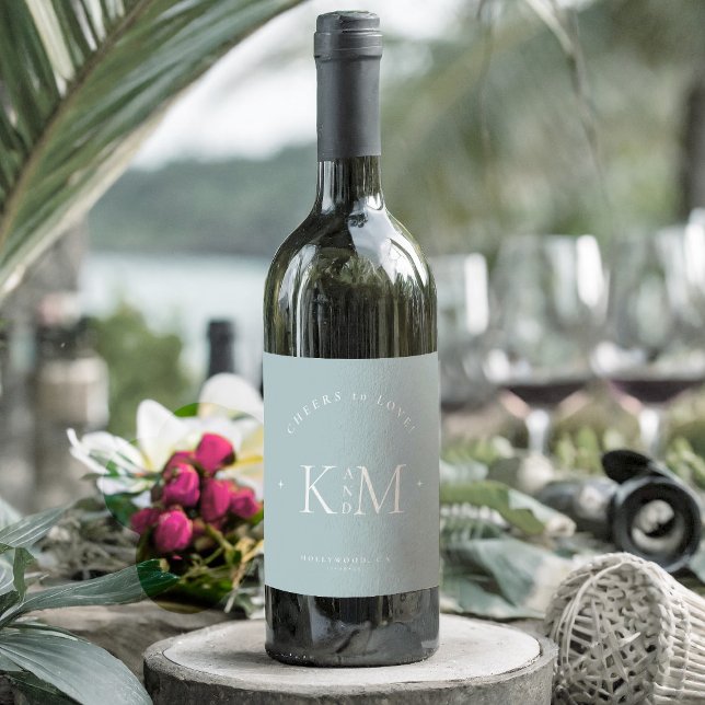 Simply Chic Wedding Cheers Dusty Teal/Wht ID1046 Wine Label (Creator Uploaded)