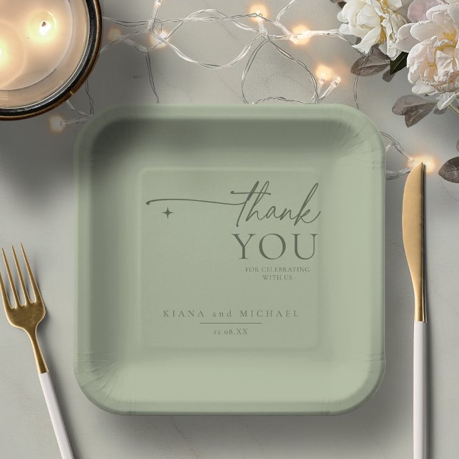 Simply Chic Wedding Thank You Sage Green ID1046 Paper Plate (Creator Uploaded)