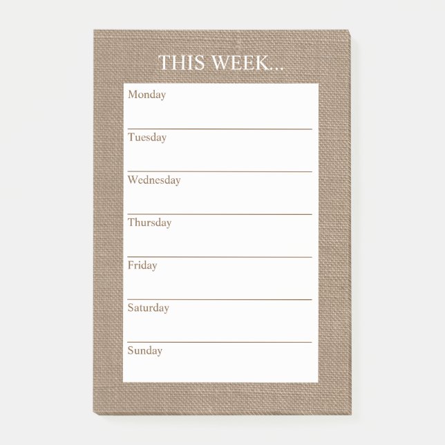 Simply Chic Weekly Planner | Rustic Burlap Post-it Notes (Front)