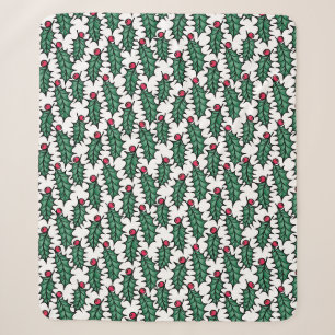 Simply Christmas holly berry green and red Fleece Sherpa Blanket