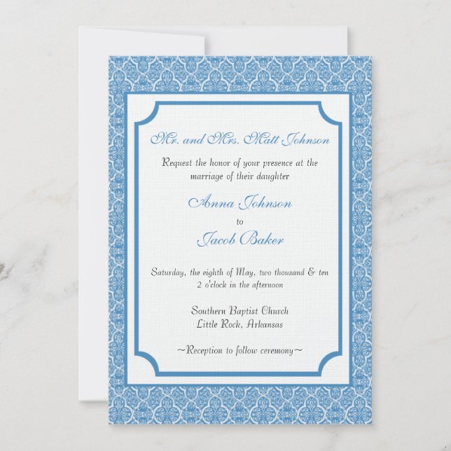 Simply Classic Damask Wedding Invite (Front)