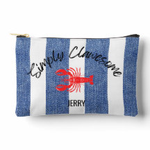 "Simply Clawesome" Lobster on Denim Stripe Pattern