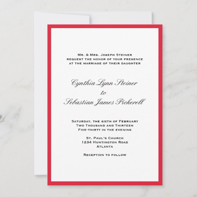 Simply colour border red black wedding invitation (Front)