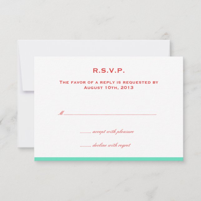 Simply colour border red teal wedding rsvp respons card (Front)